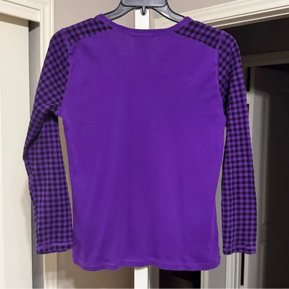 Chaps Purple Checkered Long Sleeve Top - Picture 4 of 6